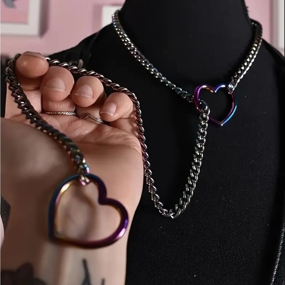 Chic Y2K-Inspired Heart & O-Shaped Pendant Necklace - Adjustable Titanium Steel - Picture 2 of 3